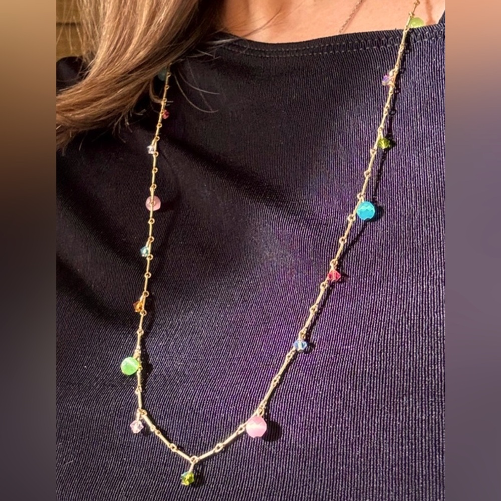 Beautiful Multi Crystal Danglenecklace Gold Plate… - image 1